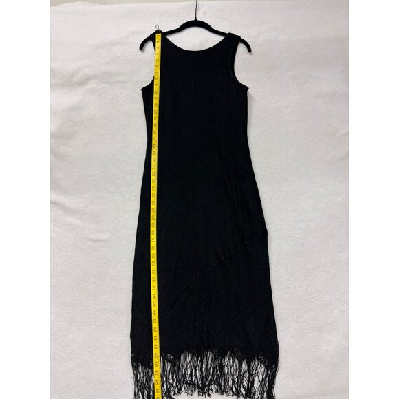 Vintage Harlow Size 14 Petite Black Fringe  80s/90s Sleeveless V-Neck - Picture 8 of 10